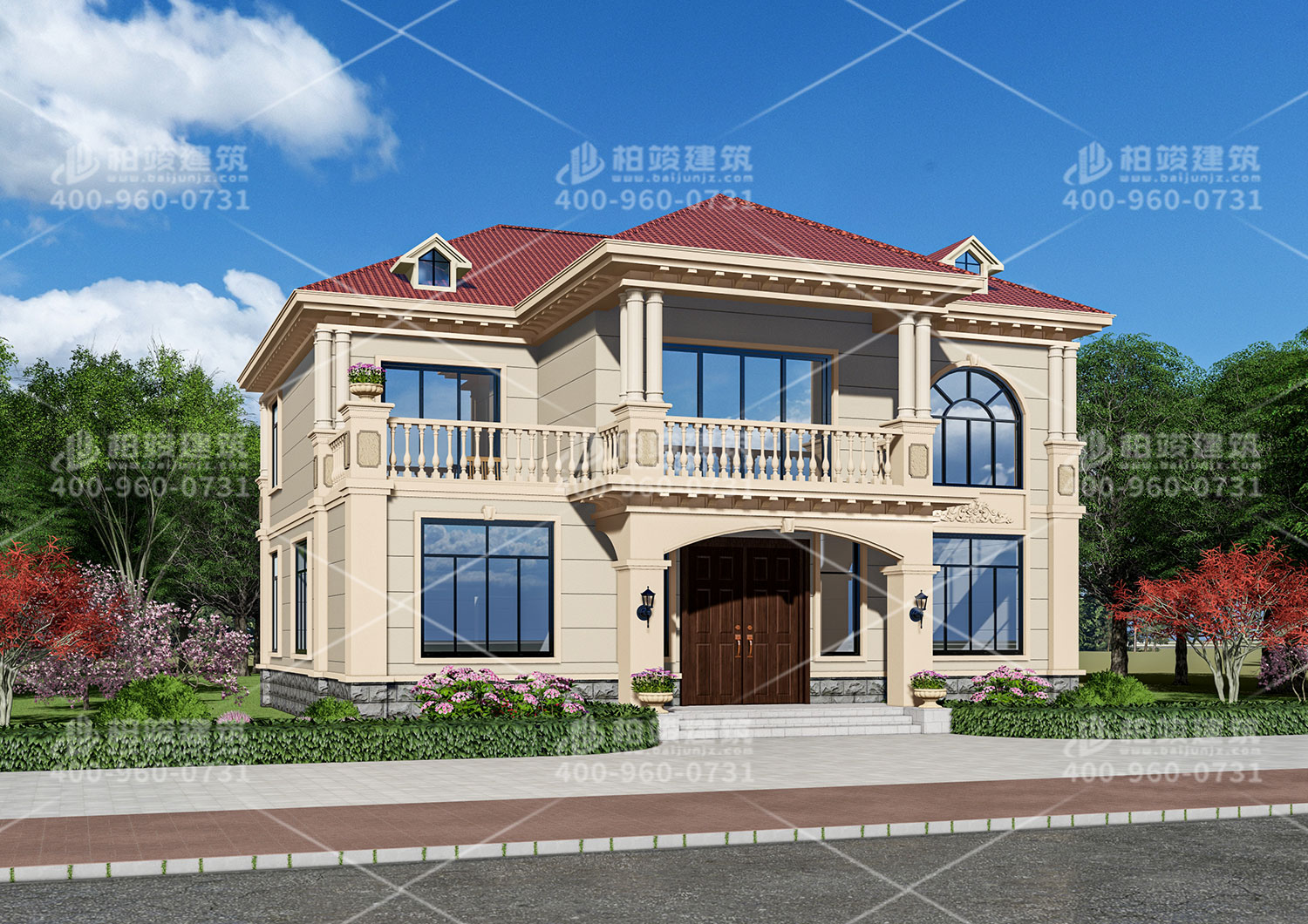 河南黃總定製二層歐式帶涼亭別墅設計