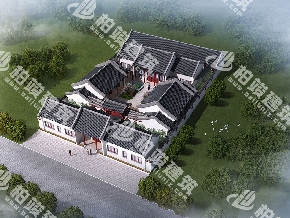 農村自建四合院設計圖，三進院落，占地1292㎡，內部15室