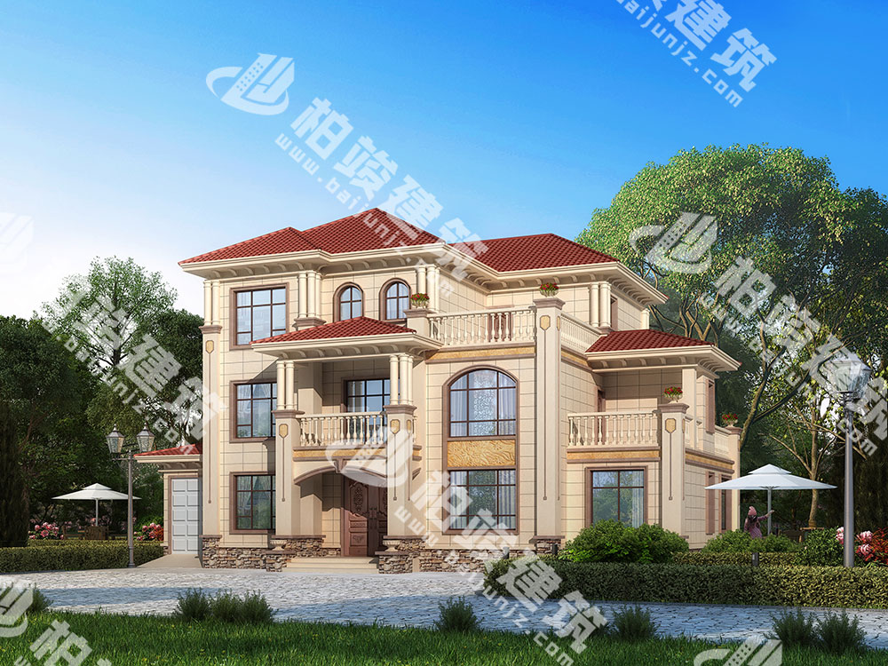 農村三層簡歐風格自建房設計圖，占地218㎡，外觀典雅溫馨，內部配置很全