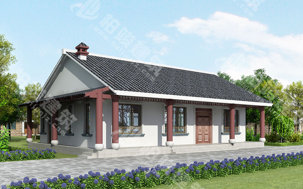 農村自建一層新中式別墅，內部四室，帶火炕、柴火灶、壁爐