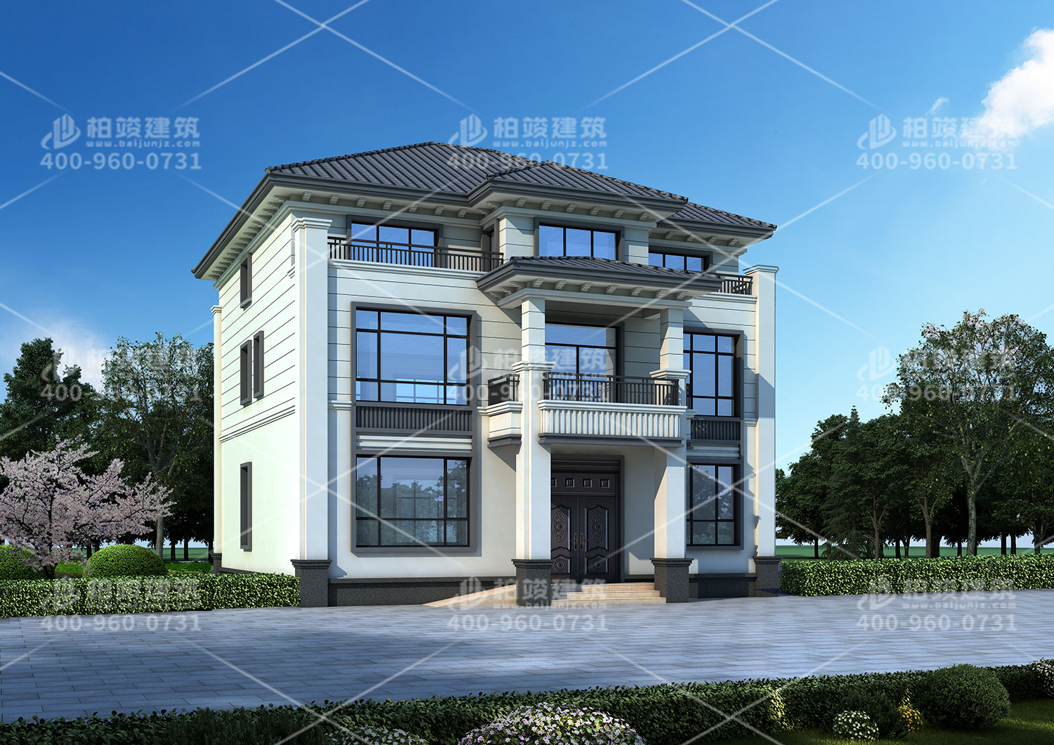 雙拚自建房設計圖，帶小車庫方便停車。