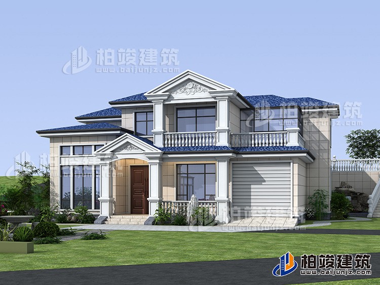 鄉村二層自建房設計圖，帶車庫。