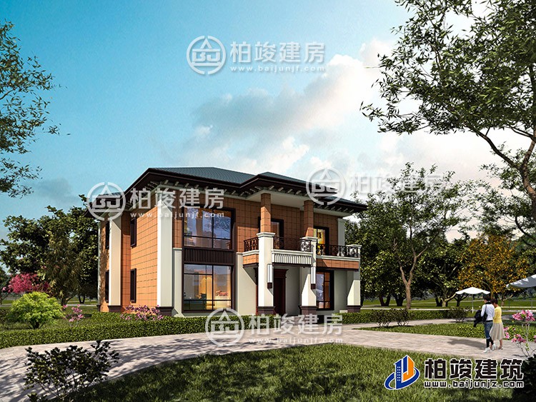 新農村二層帶露台小別墅設計圖紙及效果圖BZ235-新中式風格