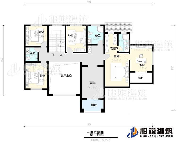 二層：4臥室，陽台，露台 ，衣帽間，書房，內衛，公衛 ，茶室