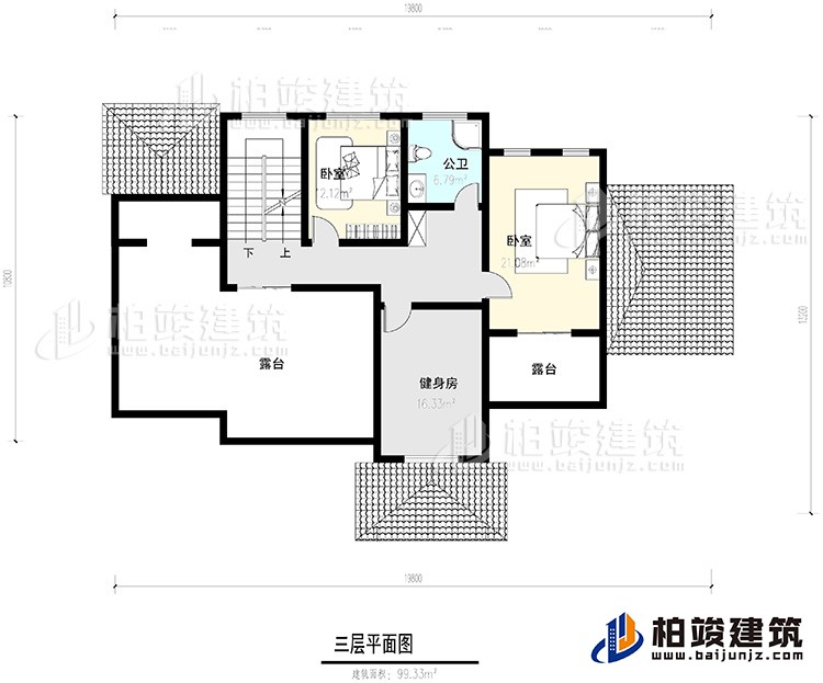 三層：2臥室，公衛，健身房，2露台。
