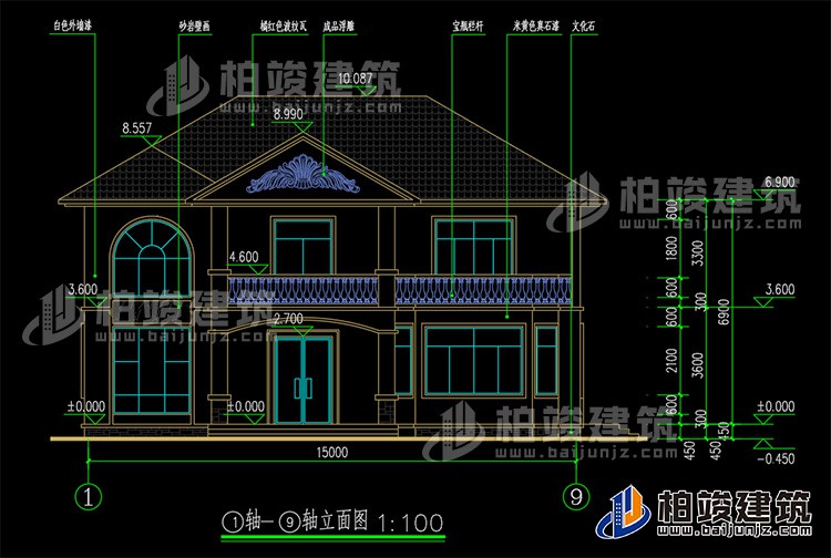 農村二層別墅自建房施工效果圖紙全套BZ267-簡歐風格