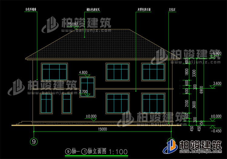 農村二層別墅自建房施工效果圖紙全套BZ267-簡歐風格