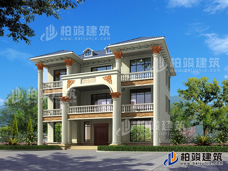 新農村私人三層別墅建築設計施工圖，全套別墅設計圖紙BZ372-簡歐風格