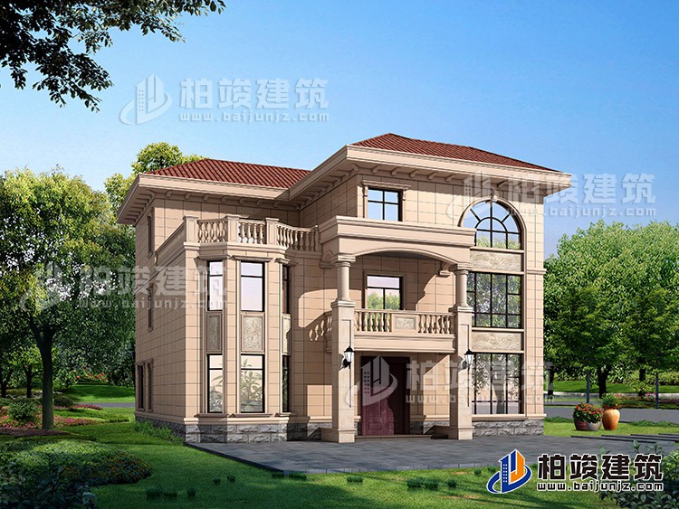 農村三層樓房設計圖及效果圖，複式框架結構BZ378-簡歐風格