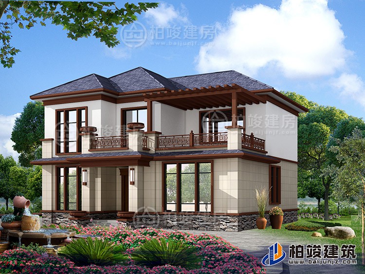 2019新款農村20萬元二層小樓圖，占地140平米左右BZ288-新中式風格