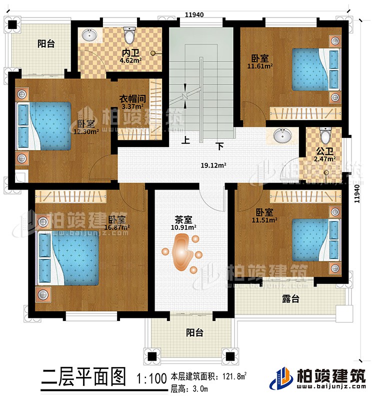二層：4臥室、衣帽間、茶室、公衛、內衛、2陽台、露台