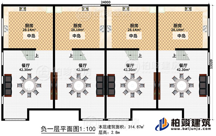 地下室：4廚房、4中島、4餐廳