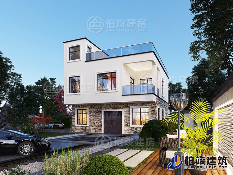 農村自建房鄉村超現代平屋頂二層別墅圖設計方案BZ2511-現代風格
