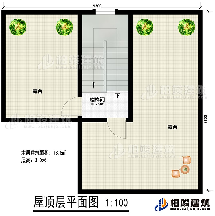 農村三層帶陽台現代風格小別墅圖紙及效果圖BZ3510-現代風格