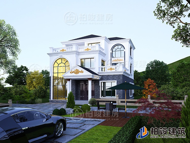 新農村私人別墅建築設計施工圖，全套三層別墅設計圖紙BZ3512-簡歐風格