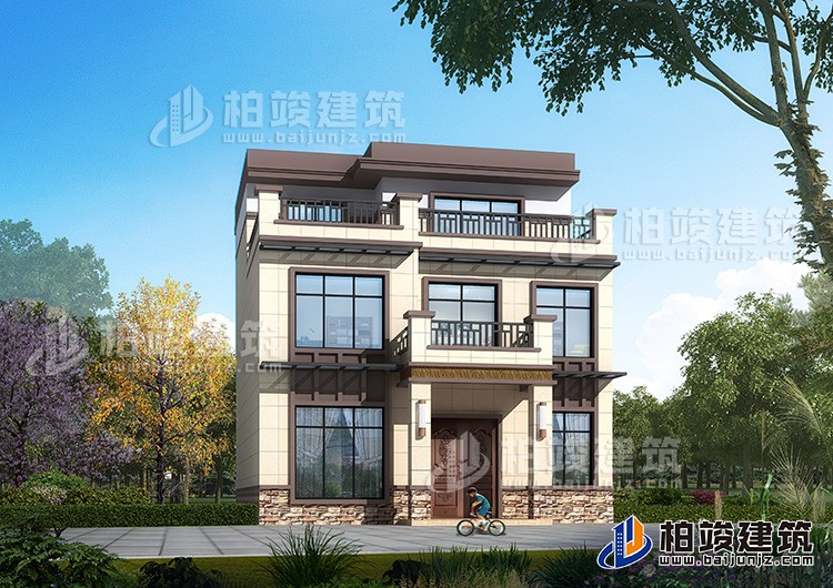 農村三層120平米房屋設計圖及效果圖，造價20萬BZ3515-新中式風格