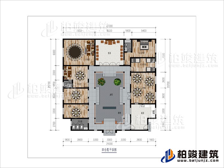 一層：大餐廳、2包間、2大餐廳、2內衛、堂屋、臥室、工人臥室、公衛、庭院、影壁牆