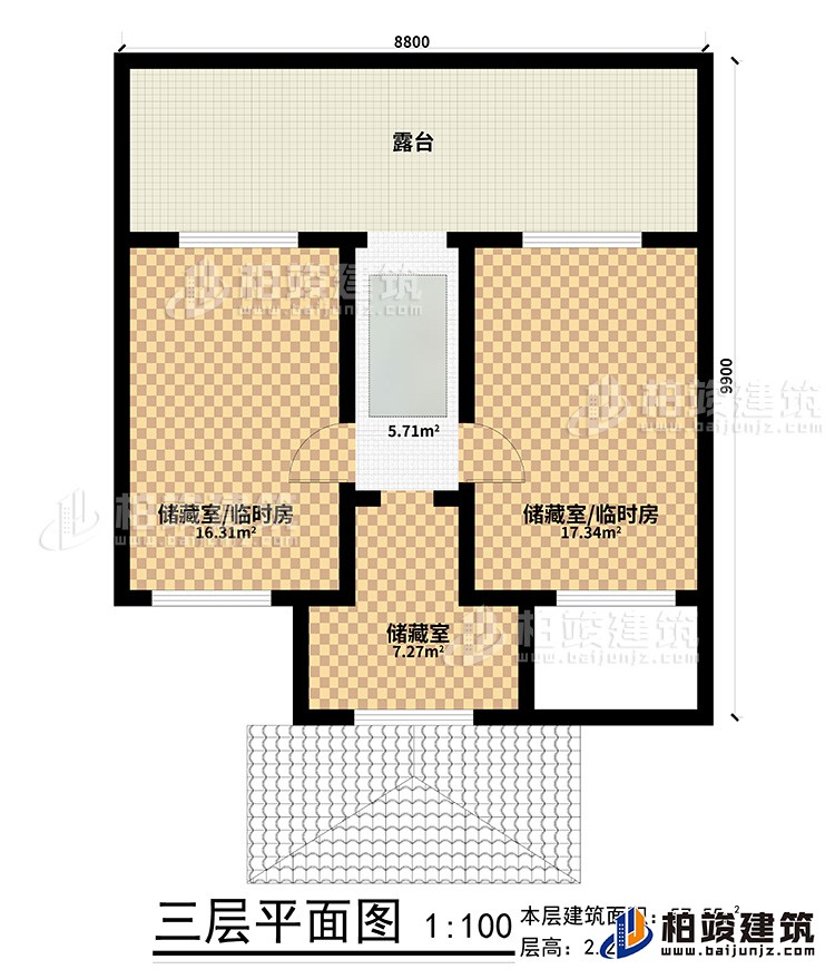 三層：3儲藏室，露台