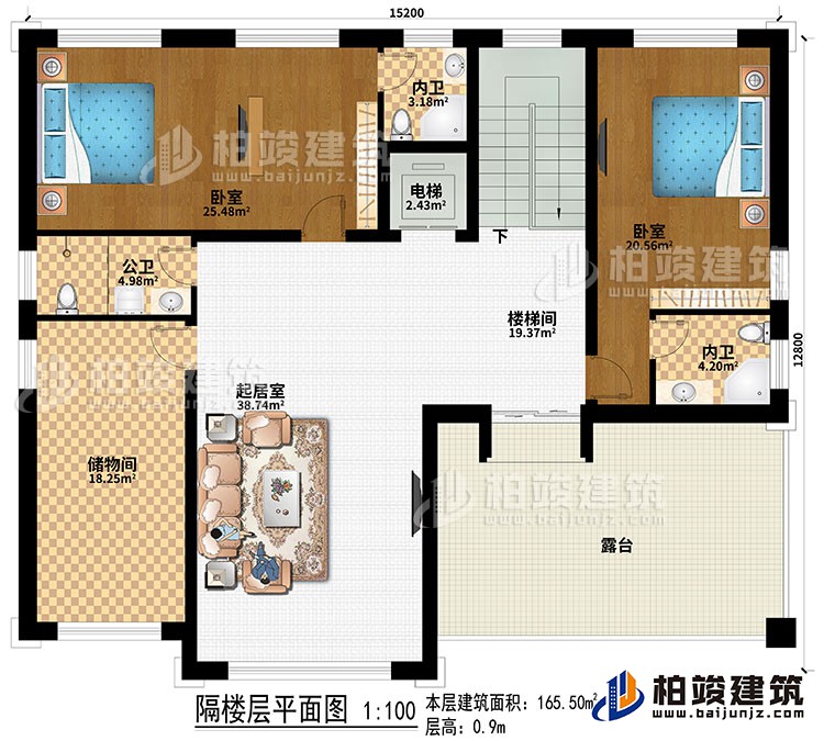 閣樓：2臥室、電梯、樓梯間、起居室、儲物間、公衛、2內衛、露台
