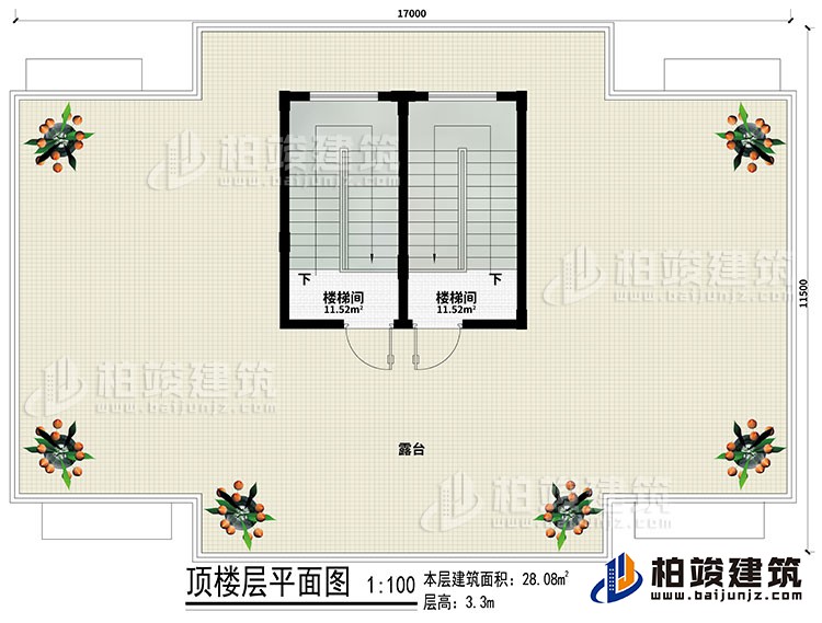 屋頂層：2樓梯間、露台